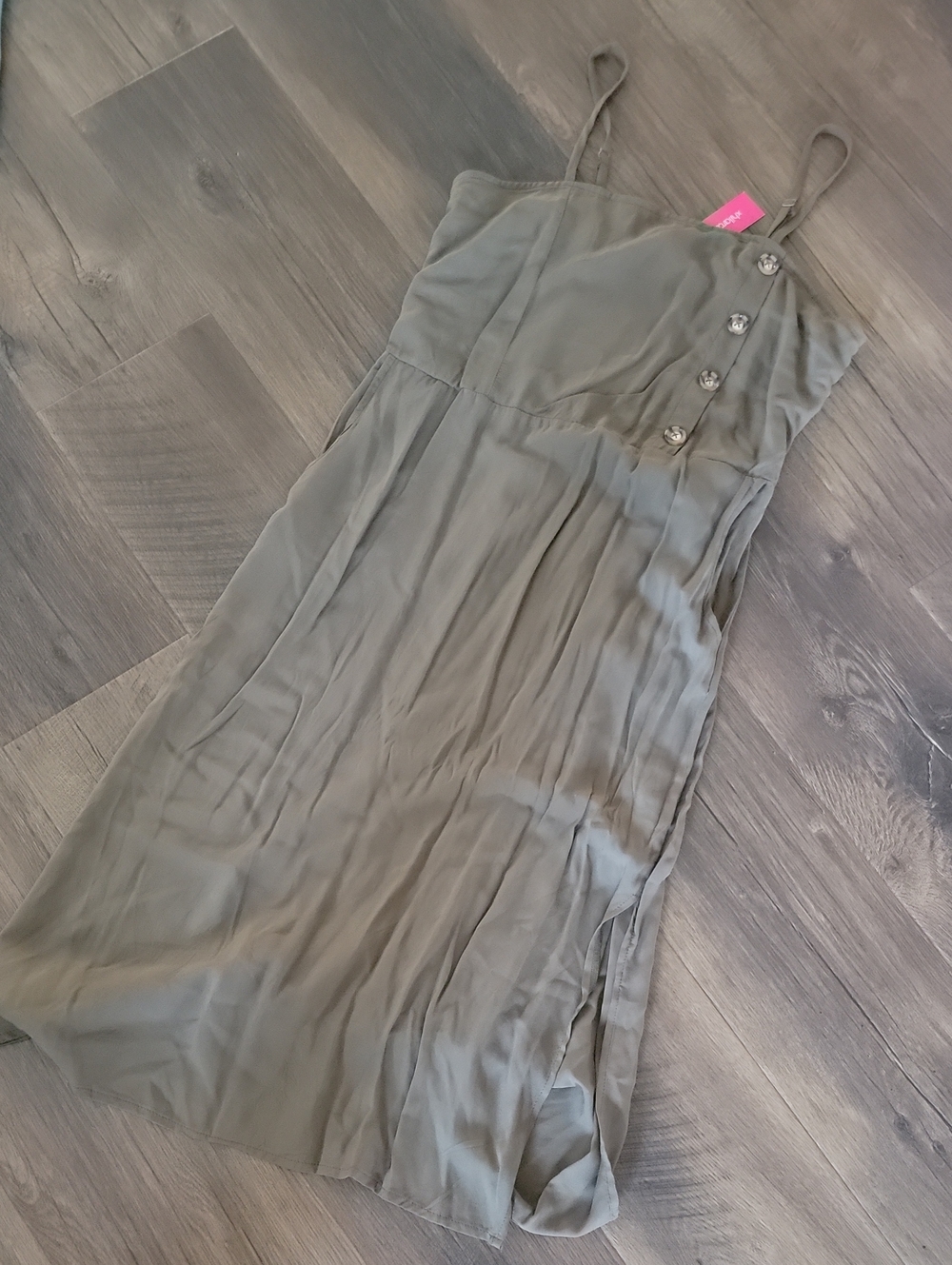 NWT Xhilaration Olive Green Smocked Bodice Spaghetti Strap Dress with Pockets